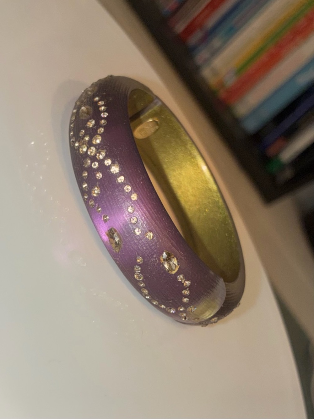 Alexis Bittar Encrusted Lucite Hinged Bangle – Amethyst & Gold – Retired Style